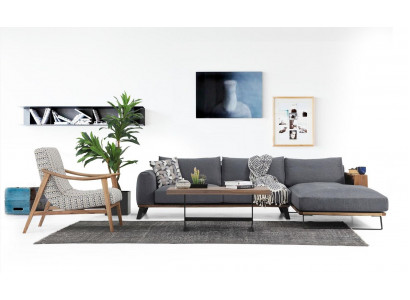 Living room corner sofa L-shape sofa set fabric grey modern design
