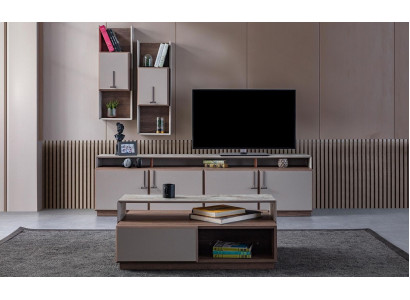 Group living room TV stand wall cabinets lowboard gray coffee table 3-piece set