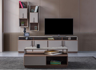 Group living room TV stand wall cabinets lowboard gray coffee table 3-piece set