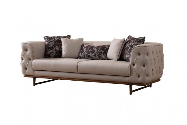 Light beige Chesterfield three-seater luxurious 3-seat noble upholstered sofas