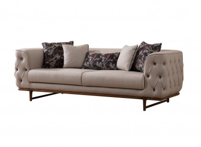 Light beige Chesterfield three-seater luxurious 3-seat noble upholstered sofas