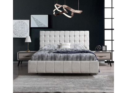 Exclusive Bedroom Set White Double Bed Luxury 2x Wood Nightstands