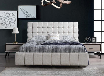 Exclusive Bedroom Set White Double Bed Luxury 2x Wood Nightstands