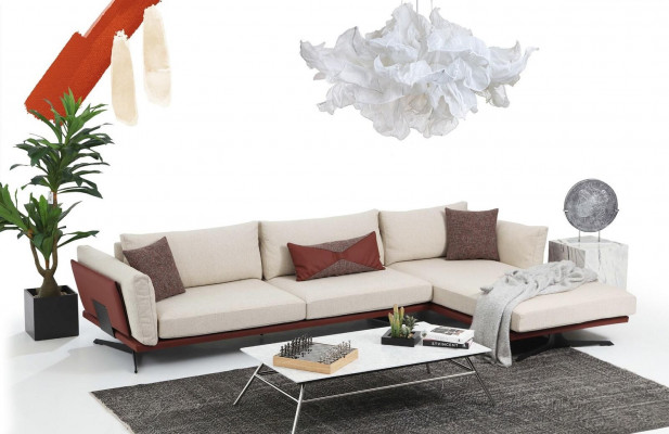 L-shaped sectional sofa beige modern fabric design living room sofa polyester