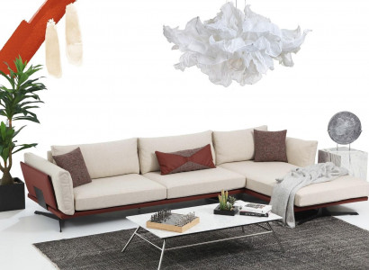 L-shaped sectional sofa beige modern fabric design living room sofa polyester