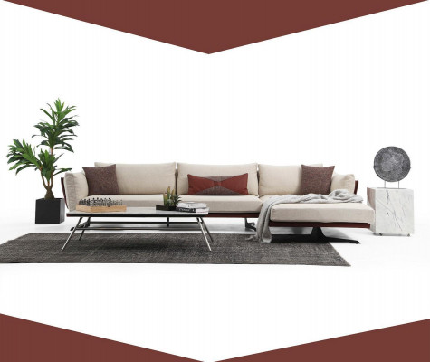 L-shaped sectional sofa beige modern fabric design living room sofa polyester