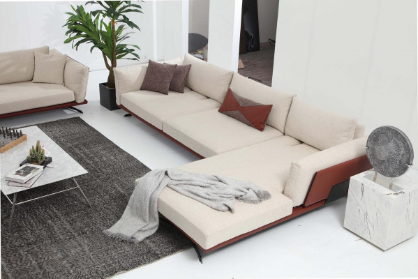 L-shaped sectional sofa beige modern fabric design living room sofa polyester