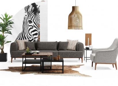 Three-seater sofa set modern armchair fabric gray living room set