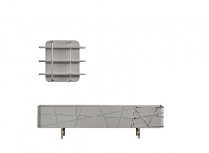 Gray living room set wooden furniture stylish TV cabinet wall shelves