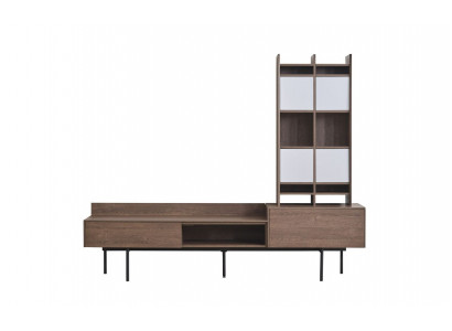 Living Room Brown TV Stand Wall Cabinet Modern Wall Unit Set of 3 Pieces