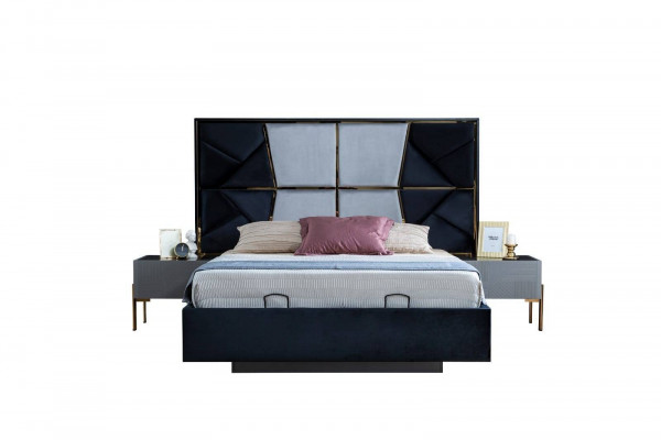 Gray bedroom set designer double bed 2x nightstands 3-piece new