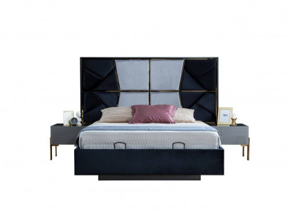 Gray bedroom set designer double bed 2x nightstands 3-piece new