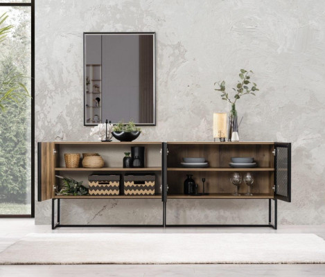 Sideboard with mirror ensemble dresser wood brown dining room