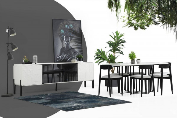 Dining room set dining table chairs sideboard table wood set 8 pieces white