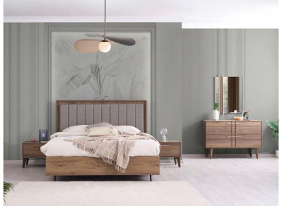Complete double bed wooden set, 5-piece bedroom, brown, modern bed