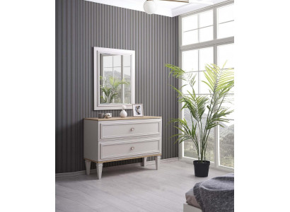 Dresser with mirror bedroom console wood gray set 2-piece modern