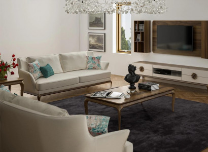 Modern Complete 2x Three-Seater Sofa White Textile Living Room Design Sofas Couch