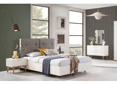 Bedroom set double bed complete bed white fabric 3-piece modern