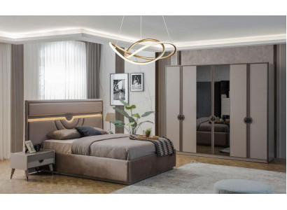 Double bed complete bedroom furniture bed nightstands beige 4-piece set