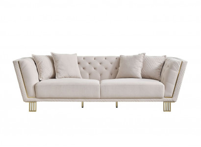 Modern White Chesterfield 3-Seater Living Room Fabric Couch Sofa