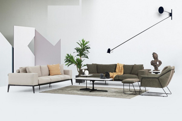 Two-seater sofa 2 seater fabric gray modern design living room polyester