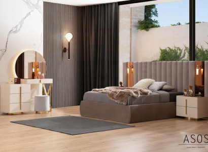 Stylish Bedroom Set Designer Dressing Table Wood 2x Bedside Tables