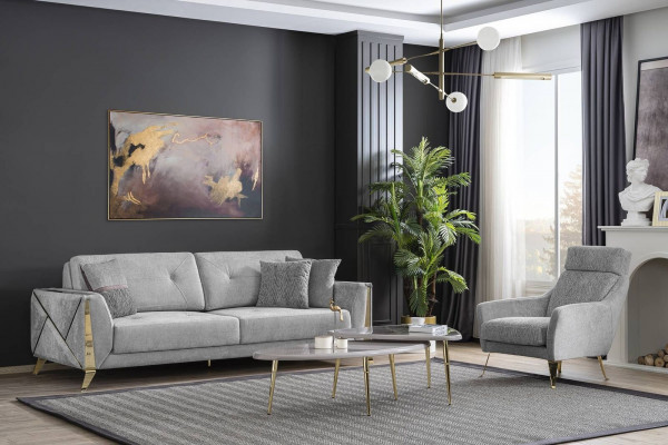 Upholstered Suite Designer Sofas 3-Seater Luxury Armchair Coffee Tables 4-Piece Set