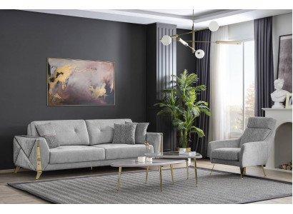 Upholstered Suite Designer Sofas 3-Seater Luxury Armchair Coffee Tables 4-Piece Set