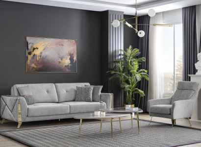 Upholstered Suite Designer Sofas 3-Seater Luxury Armchair Coffee Tables 4-Piece Set