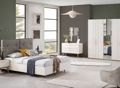 Group Double Bed Complete Bed Bedroom Furniture Wood 6-Piece Set White