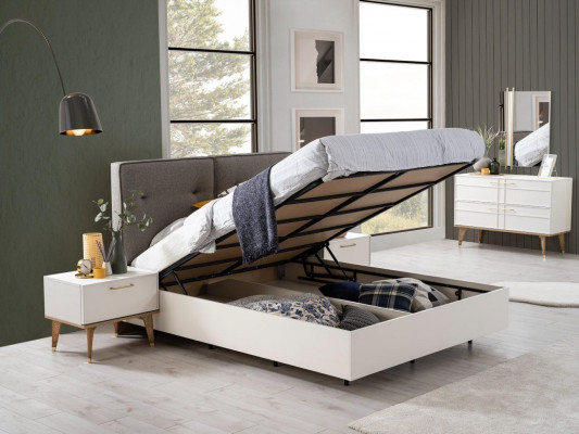 Group Double Bed Complete Bed Bedroom Furniture Wood 6-Piece Set White