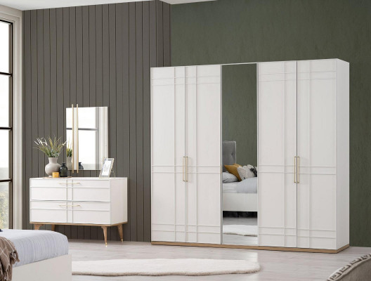 Group Double Bed Complete Bed Bedroom Furniture Wood 6-Piece Set White