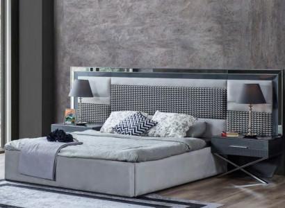 Gray bedroom furniture stainless steel bed designer wood nightstands 3-piece set
