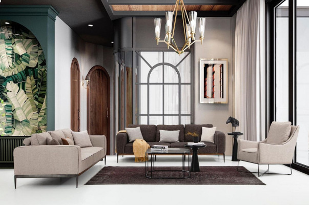 Sofa Suite 431 Three-Seater Sofa Suite Beige Sofa Armchair Modern Set