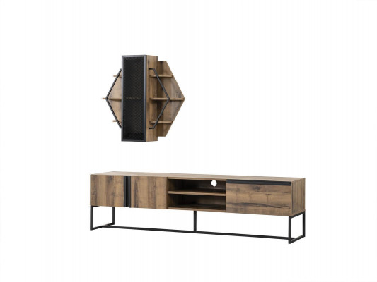 Group TV stand cabinet RTV lowboard living room shelves brown wood
