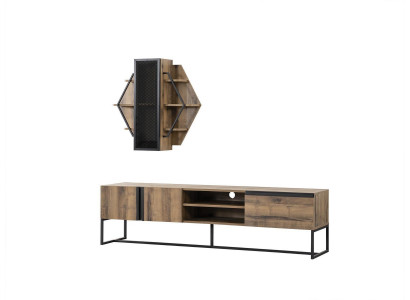 Group TV stand cabinet RTV lowboard living room shelves brown wood