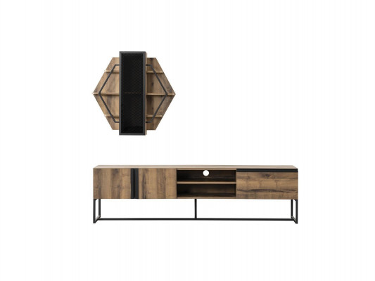 Group TV stand cabinet RTV lowboard living room shelves brown wood