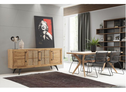 Dining set dining corner dining room dining table chairs sideboard 6-piece brown wood