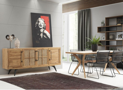 Dining set dining corner dining room dining table chairs sideboard 6-piece brown wood