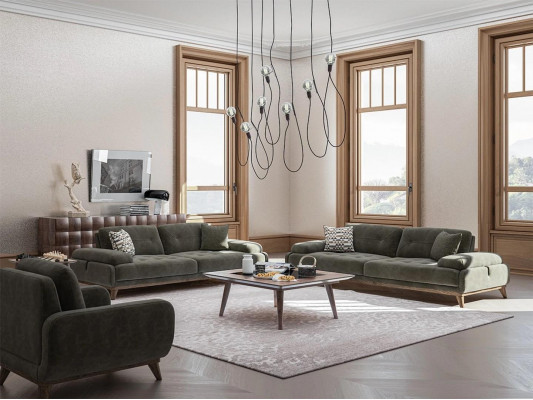 4-piece upholstered furniture set, 2-seater sofa with 3-seater luxury coffee table