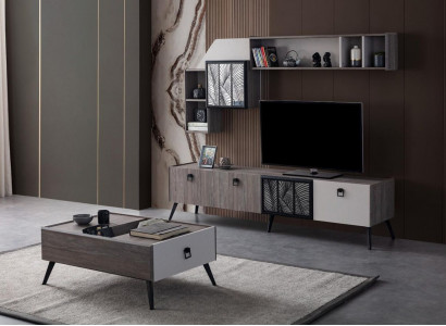 Group Living Room TV Stand Wall Cabinets Sideboard Gray Coffee Table 3-piece Set