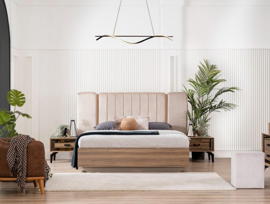 Luxury Double Bed Bedroom Suite Bed Wood Set 7-piece Brown Modern