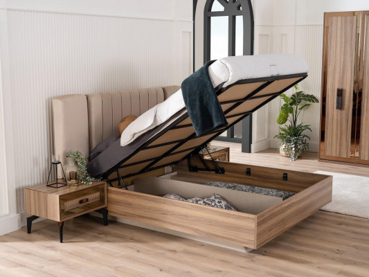 Luxury Double Bed Bedroom Suite Bed Wood Set 7-piece Brown Modern