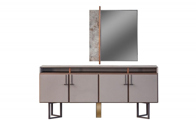 Sideboard set with mirror, sideboard, cabinet, wood, chest of drawers, gray