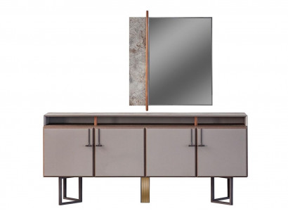 Sideboard set with mirror, sideboard, cabinet, wood, chest of drawers, gray