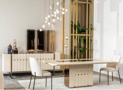 White Noble Dining Room Set Designer Stainless Steel Table Luxurious x6 Chairs