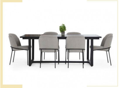 Dining corner Dining set Dining room Dining table Chairs 7-piece Wood Gray Set New