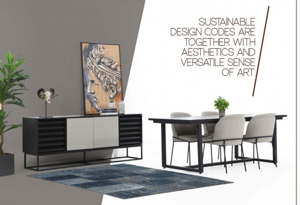 Dining corner Dining set Dining room Dining table Chairs 7-piece Wood Gray Set New