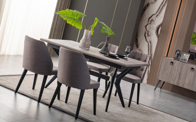 Dining corner set dining room dining group dining table chairs wood grey 7-piece