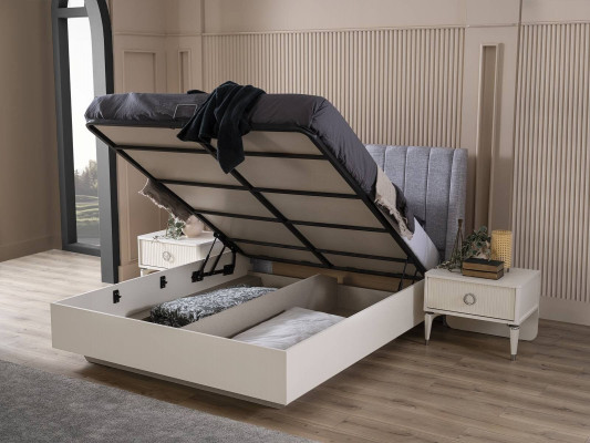 Double Bed Bedroom Set Wooden Bed 3-Piece Set White Nightstands